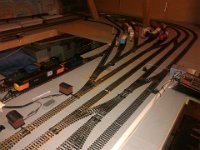 more subtle changes  Note the new loco - Orange and black LoadHaul.  Also note subtle changes to layout of sidings.  Still a work in progress.